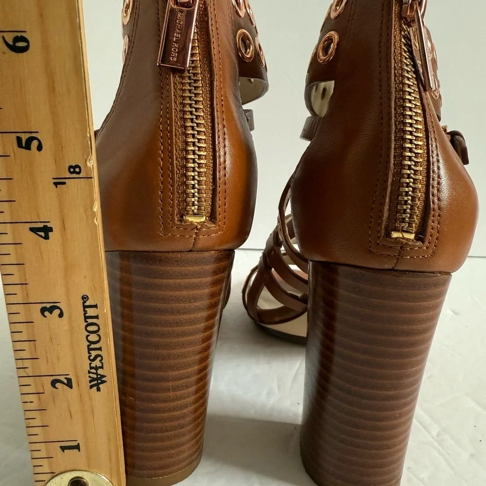 Michael Kors Brown Chunky Studded Edgy Heeled Gladiator Leather Sandals Size 5.5
